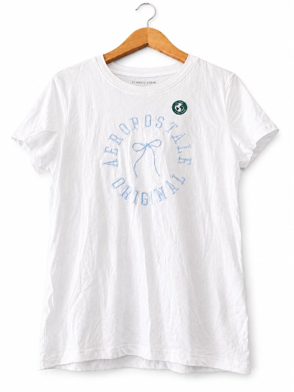 Aeropostale White Logo Bow Embroidered Classic Crew Tee L NWT